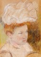 ピンクのふわふわ帽子をかぶったレオンティーンの母親たち メアリー・カサット